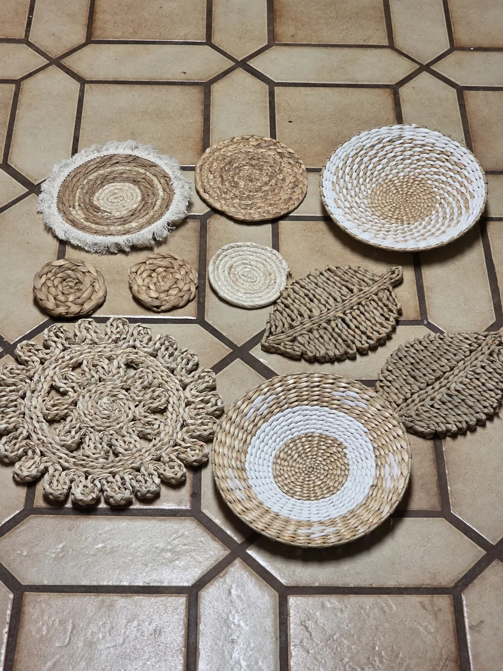 Handwoven Natural Seagrass & Cotton Decorative Placemats and Coasters Set